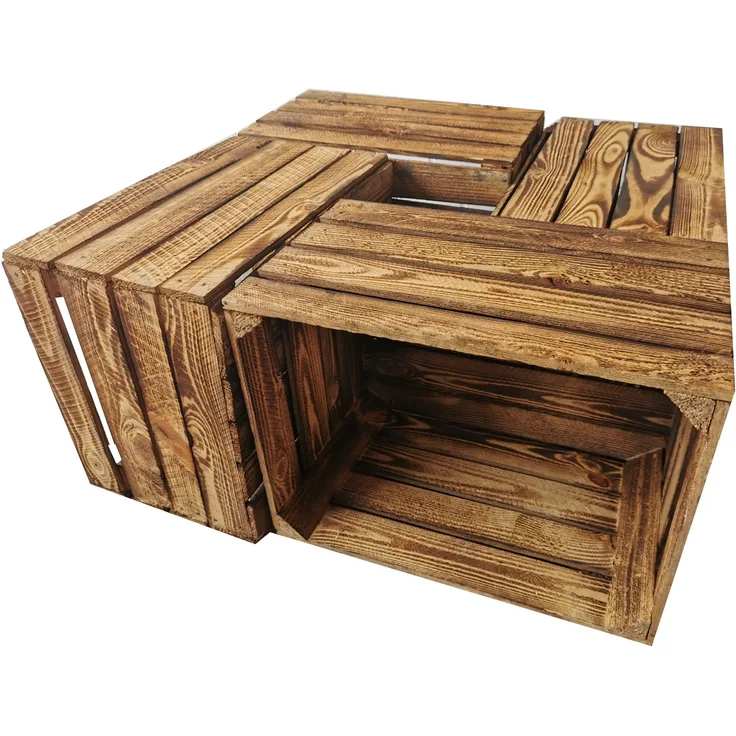 Holzkisten 4er Set 50 x 40 x 30cm Vintage Geflammt