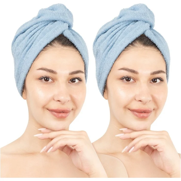 HAMMETEX Turban-Handtuch 2er Set Haarturban Damen, 100% Baumwolle, Flauschig & Schnelltrocknend, Frottier (Set, 2-St), Uni-Farben, weich – Bild 1