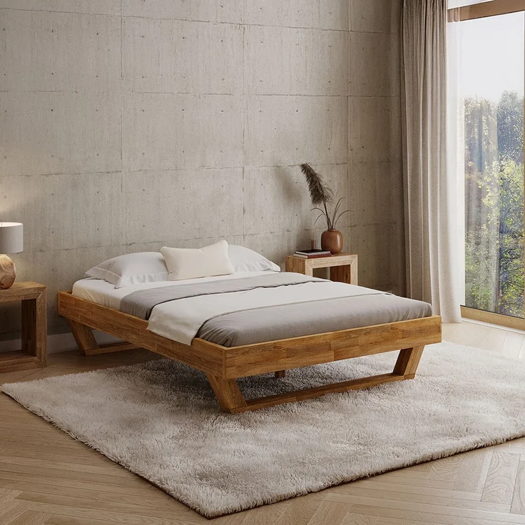 skølm 'Nornir' Bett 140x200 cm, Bettgestell, natur geölt, Massivholzbett aus Eiche mit Holzkufen, Doppelbett ohne Bettkopf – Bild 1
