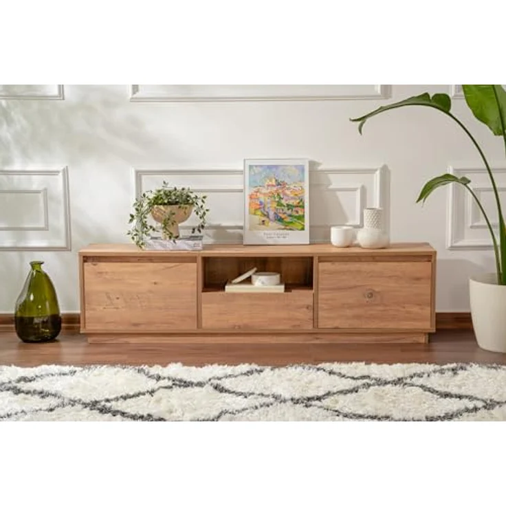 Calicosy TV-Möbel, Beige, Lowboard aus melaminbeschichtetem Holzwerkstoff, 160 cm x 42 cm x 29.5 cm, viel Stauraum für das Wohnzimmer – Bild 3