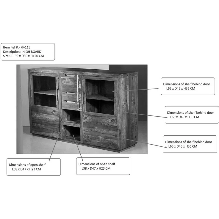 Highboard Sheesham 198x45x125 walnuss lackiert DUKE #113 – Bild 5