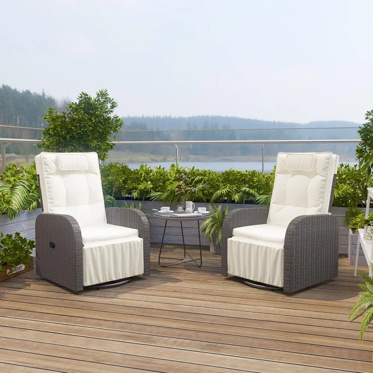 Mondeer Liegesessel, PE Rattan Sonnenliege mit Verstellbarer Rückenlehne und 360° Drehbarem Fußkreuz, für Garten Terrasse Innen Außenbereich, Grau und Beige – Bild 7