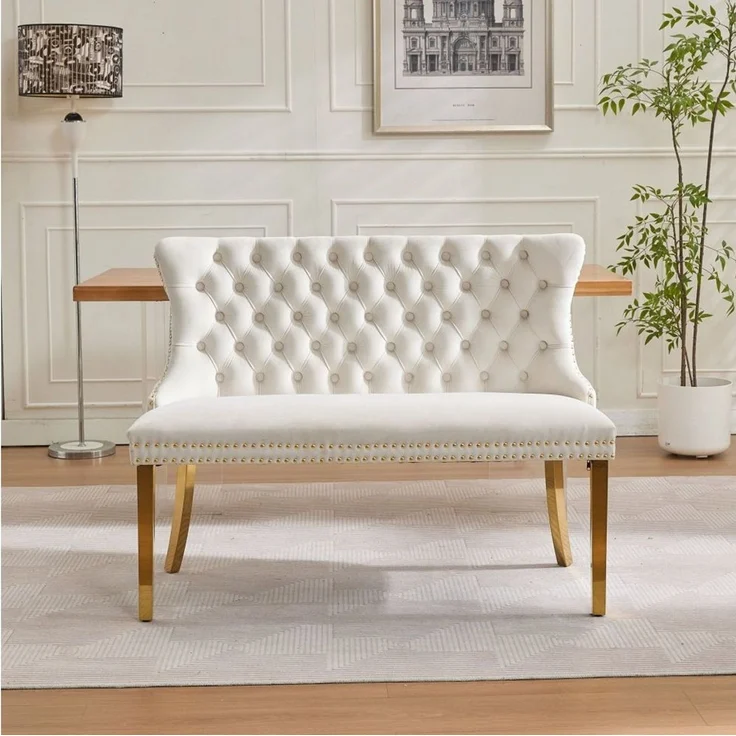 BBWL Polsterbank 2-Sitzer mit Handmade Knöpfen, Wing Back, Samtpolsterung, Velvet Double Dining Loveseat Bank für Küche & Esszimmer, Mid-Century – Bild 1