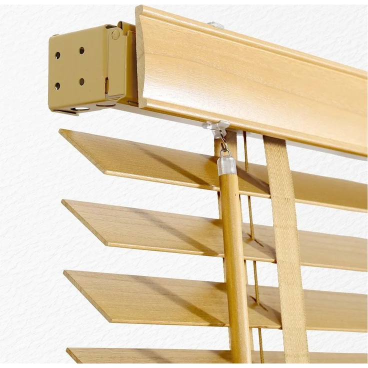 Sekey Jalousie Holzjalousie Holz Rollo Plissee Echtholz Lamelle 50mm Naturholz, Klemmträger mit Feststellschraube, einfache Montage Wand & Decke, mit einem Dekorholz versehen – Bild 2