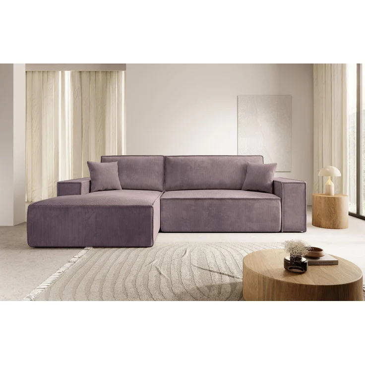 Selsey 'Farese ' Ecksofa mit Cordbezug, Schlaffunktion und Stauraum, Rosa, links – Bild 2
