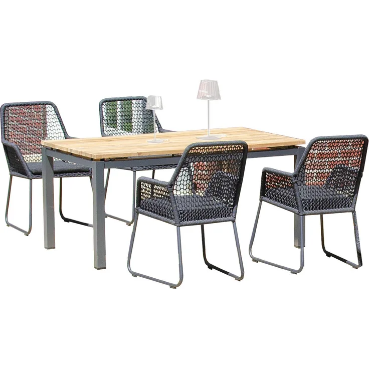 Sonnenpartner 5-teilige Sitzgruppe Poison & Base 160x90 cm Aluminium mit Polyrope dunkelgrau Gartens