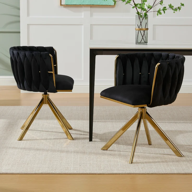 LVHOM Esszimmerstuhl 2er-Set, 180° drehbar mit runden Rückenlehne, Wohnzimmerstuhl aus Samt, bis 150 kg, für Homeoffice – Bild 9