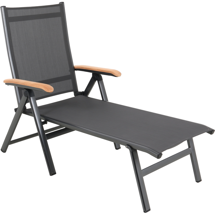 RENO Sonnenliege, Gestell: Aluminium iron grey, Armlehnen: Teak, Textil: grau