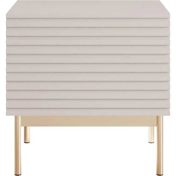 Selsey Nachttisch Mit LED-Licht 46 cm Breite Kaschmirfarbe und Goldene Metallbeine - Push-to-Open Tür Geräumiges Fach Minimalistische Grifflos-Front Möbel für Schlafzimmer – Bild 4