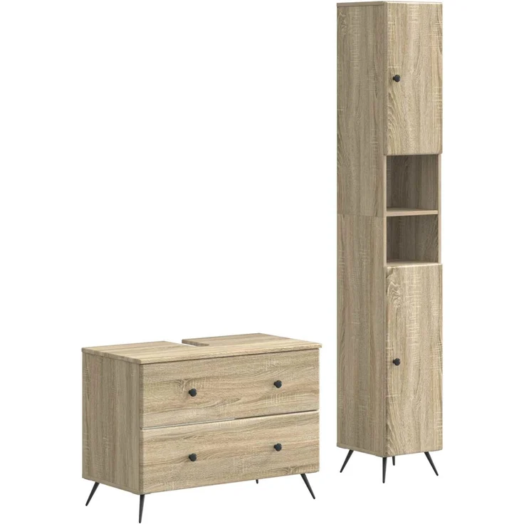 vidaXL 2-teiliges Badezimmer Schrank Set BREDA Sonoma-Eiche 3417560 – Bild 2