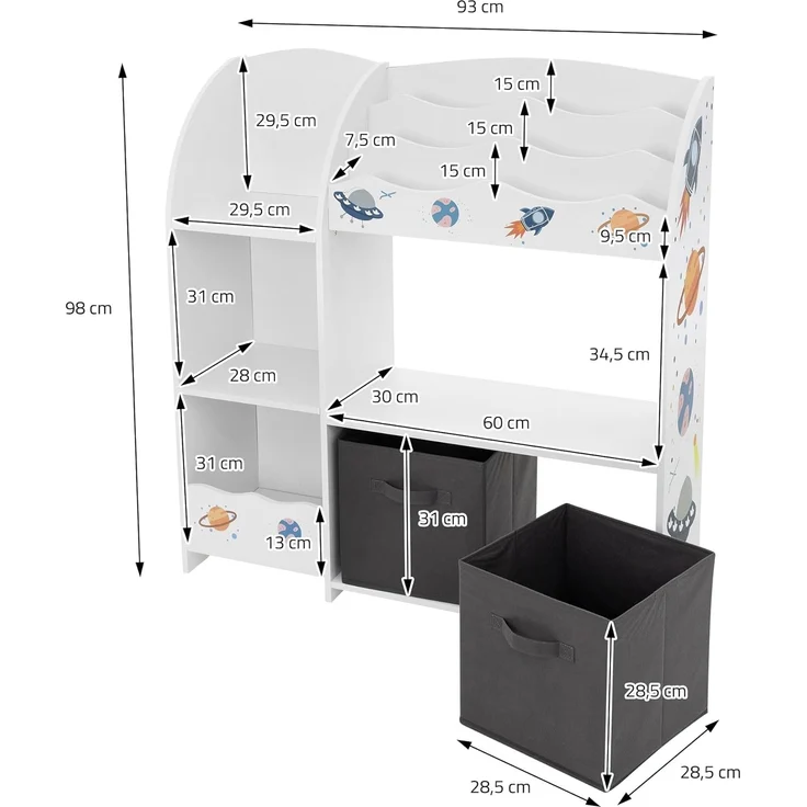 Joyz Spielzeugtruhe Kinderregal Kindermöbel Kinderzimmerregal Spielzeug Spielzimmer Möbel, Weltraum Bücherregal mit 8 Ablagen & 2 Boxen Pressspan / Vlies – Bild 3