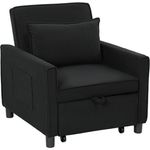 HOMCOM 3-in-1 Schlafsessel, Klappbett mit Bettfunktion, Lendenkissen, Klappbar Liegestuhl mit Verstellbarer Rückenlehne, Rollen, Seitentasche, für Wohnzimmer, Kord, Schwarz