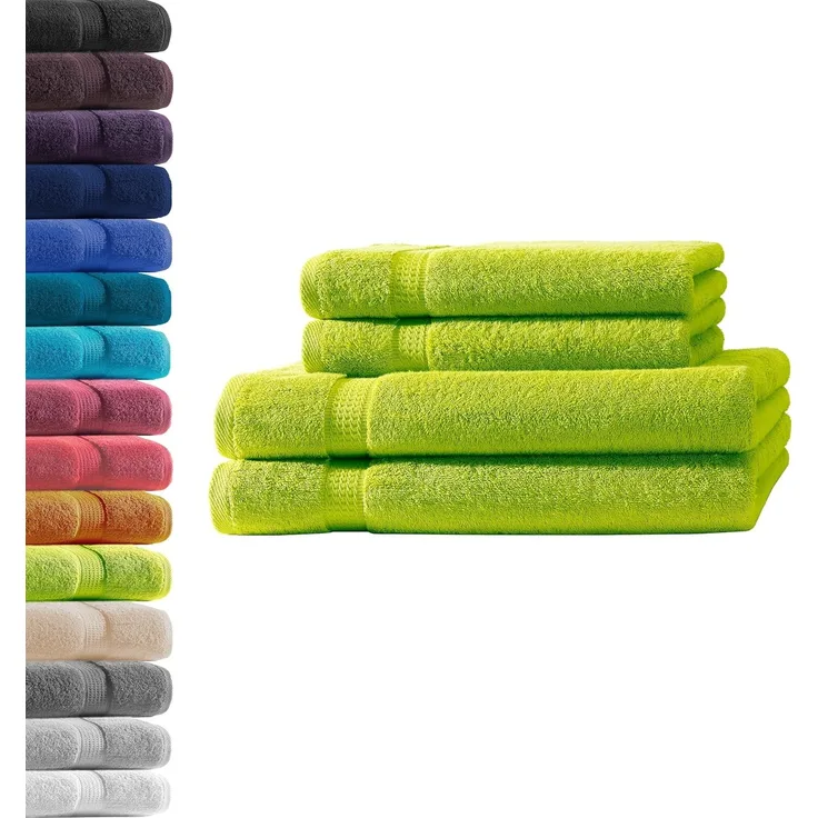 2X Duschtuch + 2X Handtuch | Apfelgrün | 100% Baumwolle Frottier | Oeko-TEX® Standard 100 | Premium Qualität 500 g/m²