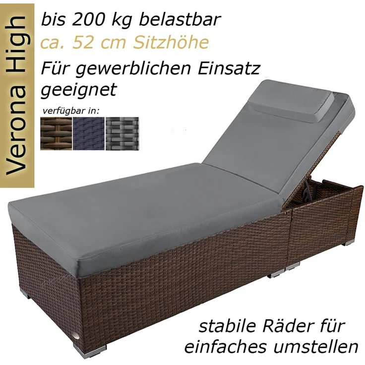 RS Trade 'Verona High' Gartenliege, verstellbare Rückenlehne, Poly-Rattan, 200 x 70 x 40 cm – Bild 2