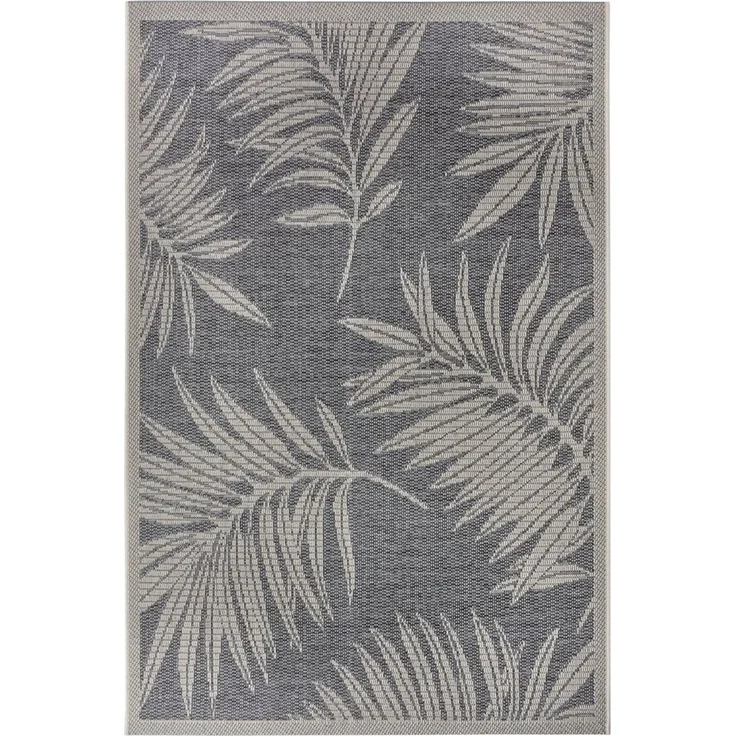 Hanse Home Paru Outdoor Teppich Wetterfest – Modernes Palmen Muster Florales Design, Wasserfest robuster Aussenteppich Flachgewebe für Garten, Balkon, Terrasse, Wohnzimmer – Grau Creme, 76x150 cm – Bild 2