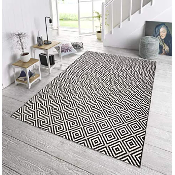 In- & Outdoor Teppich Karo schwarz/creme - 140x200x0,8cm – Bild 6