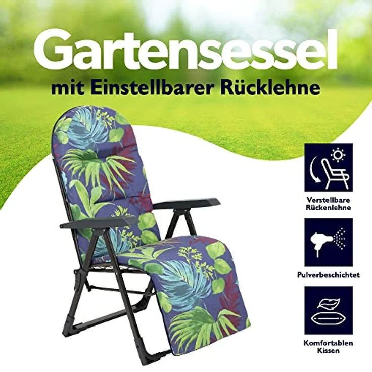 Kadax Gartenliege, Metall, Blau-Grün, verstellbare Lehne, 58x150 cm, für Garten und Terrasse – Bild 3