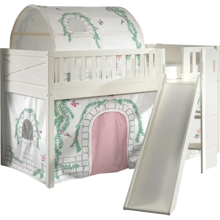 Vipack 'Scotty' Spielbett inkl. Lattenrost, Rutsche, Textilset und Leiter in Kiefer Weiß, Birdy