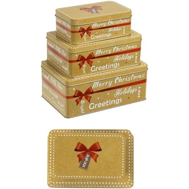 Weihnachts-Keksdosen Plätzchendosen 3er Set rechteckig gold – Bild 2