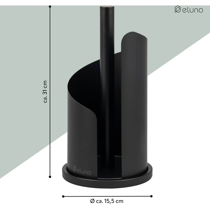 eluno Küchenrollenhalter bis 28 cm oder 3 Toilettenpapierrollen aus Edelstahl und Metall, schwarz, ca. Ø 15,5 x 31 cm – Bild 7