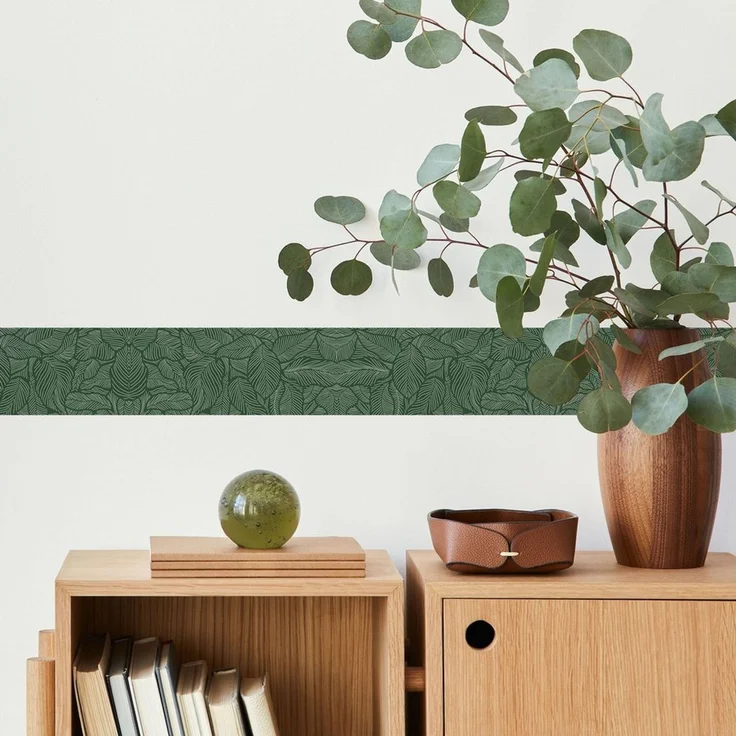 Muralo Bordüre Wandbordüre selbstklebend Blätter – Tapetenbordüre Wohnzimmer, bedruckt, Grüne Blätter, 10x300 cm, abriebfest, abwischbar – Bild 3
