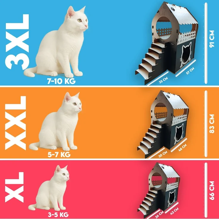 Jungengel Tierhaus Zweistöckiges Katzenhaus aus MDF – Braun & Weiß – in XL, XXL, 3XL, Werkzeugloser Aufbau, Zweistöckig, Balkon mit Rundfenster – Bild 6