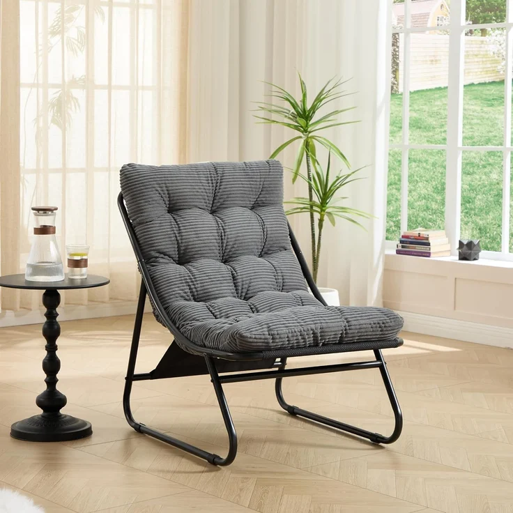 LVHOM Sessel mit Hocker, Gepolsterter Loungesessel aus Cord mit Metallgestell, ergonomischer Relaxsessel für Wohnzimmer und Schlafzimmer, Grau – Bild 3