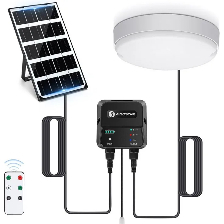 Aigostar LED Solarleuchte Solarlampe Decke Außen LED Solar Deckenleuchte Outdoor, mit 8m Kabel, Zugschalter, LED fest integriert, Kaltweißes Licht