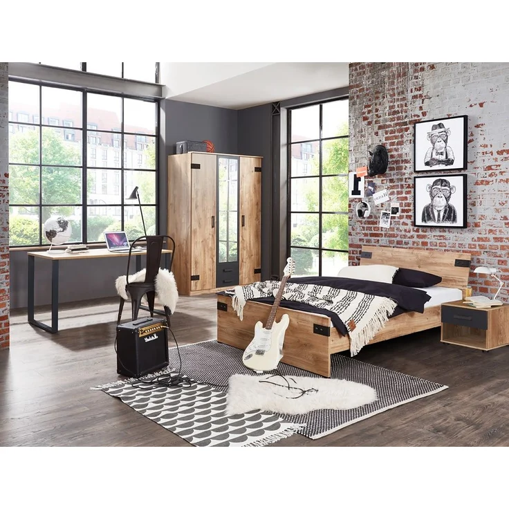 Jugendzimmer 4-teilig mit Bett 140cm EVERTON-43 Nachtkonsole Kleiderschrank 135cm breit und Schreibtisch – Bild 1