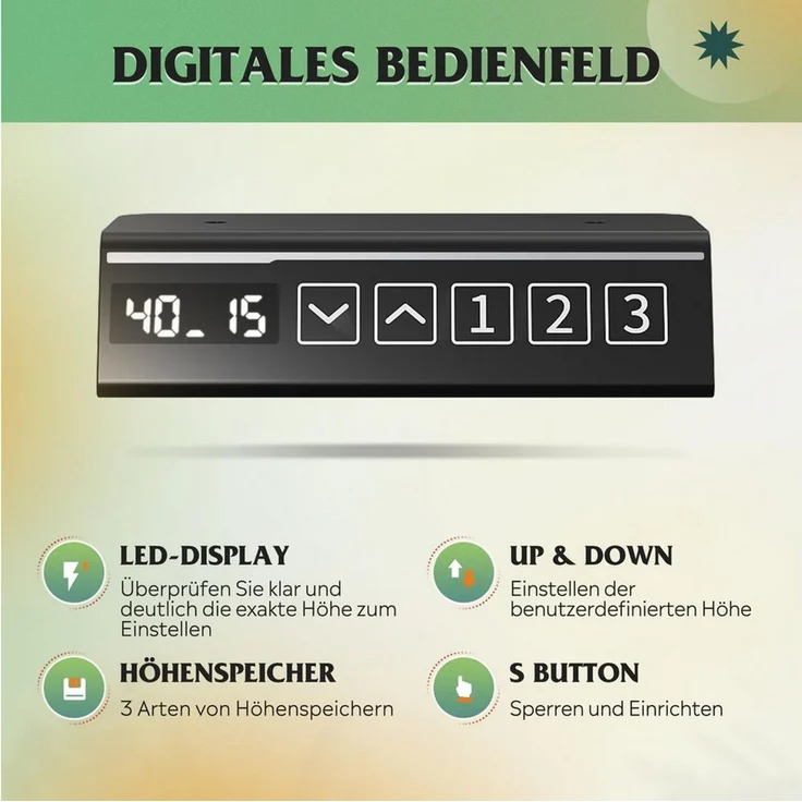 DEVAISE Schreibtisch Höhenverstellbarer Schreibtisch elektrisch 100×60 cm (Höhenverstellung 72–118 cm, Memory-Funktion für 3 Höhen, leise <50 dB, Durchgehende Tischplatte), Höhenverstellbarer Schreibtisch mit durchgehender Tischplatte – Bild 4