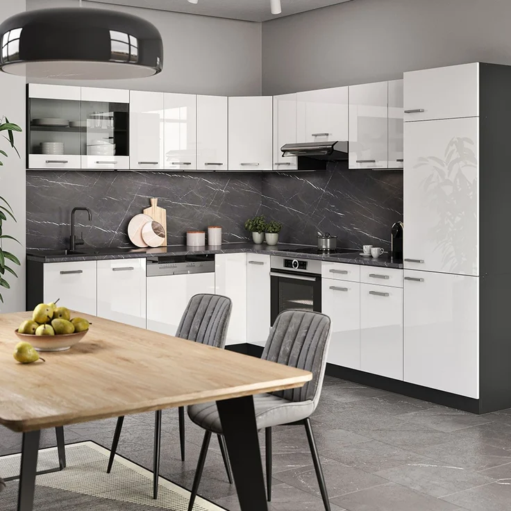 Eck-Küchenschrank für Dachschrägen R-Line Weiß Hochglanz 75.6 cm mit 1 Tür Vicco – Bild 3