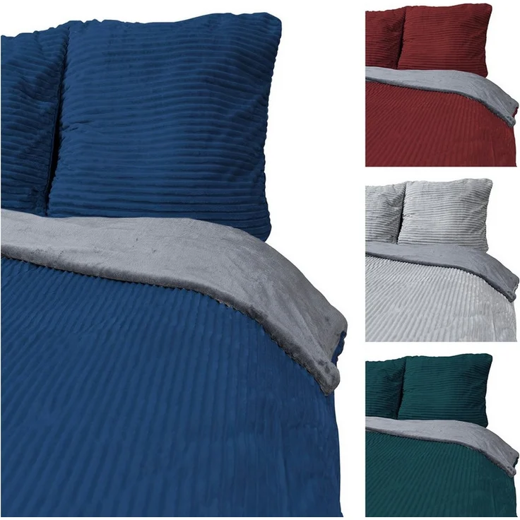 Visaggio Bettwäsche Teddyplüsch Winter Bettbezug Cord Optik, Fleece, 4 teilig, extra warm und kuschelig, Winterbettwäsche Cashmere Touch – Bild 2