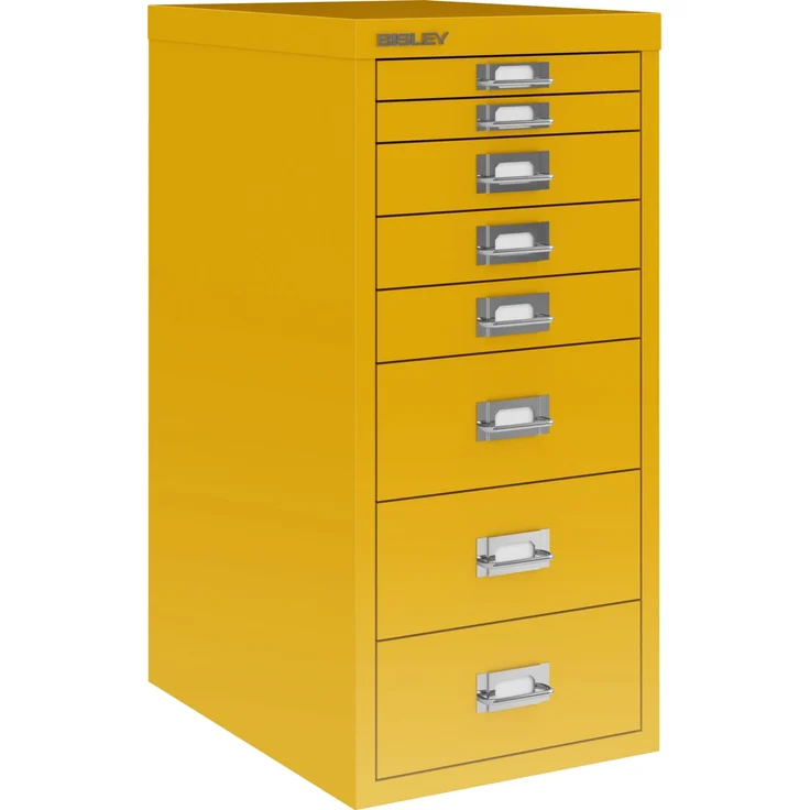 Bisley Multidrawer Schubladenschrank aus Metall mit 8 Schubladen DIN A4 ohne Sockel - Farbe: Sunflower, L298-642 – Bild 1