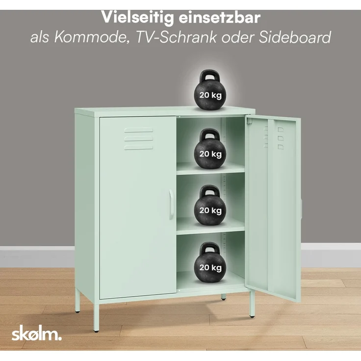 skølm 'Atria' Metallkommode, pastellgrün, 100x38x80 cm, Metallschrank mit 3 Fächern – Bild 5