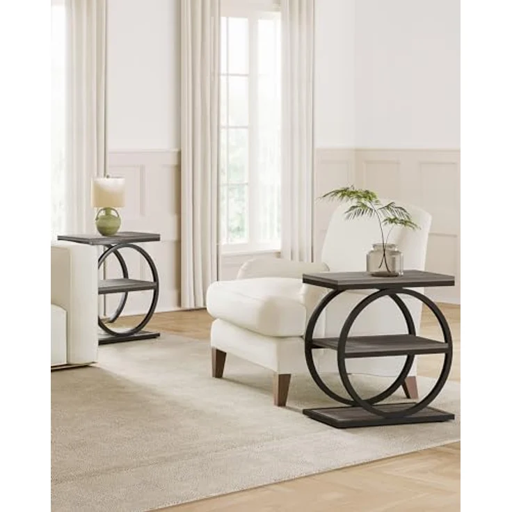 LITTLE TREE Beistelltisch, 3-stöckiger Beistelltische, schmaler Sofa-Beistelltisch für Wohnzimmer, hoher Nachttisch, Nachttisch für Schlafzimmer, Grau und Schwarz – Bild 8