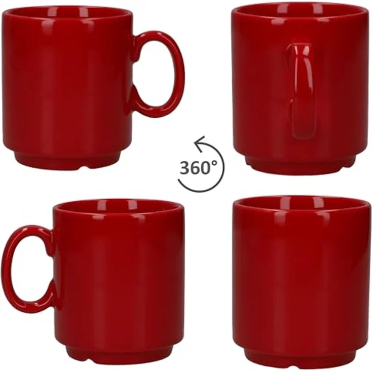 MamboCat Becher 6er Set Event Kaffeebecher 250ml rot Porzellan-Tassen stapelbar, Porzellan – Bild 4