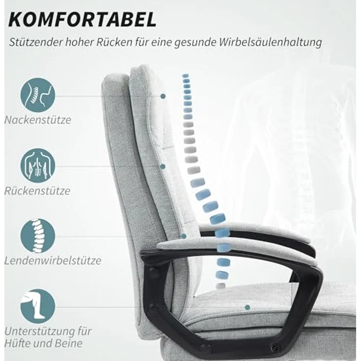 HOMCOM Bürostuhl, Grau, Drehstuhl mit atmungsaktivem Stoff und verstellbarer Sitzhöhe, 70x112x63 cm – Bild 4