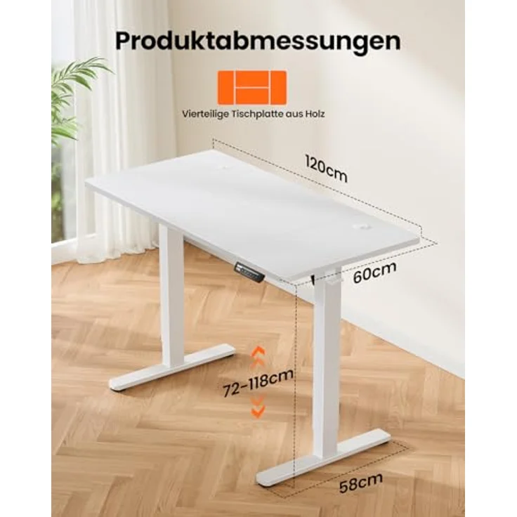 ErGear Elektrisch Höhenverstellbarer Schreibtisch 120x60 cm, Schreibtisch Höhenverstellbar mit 4 Memory-Funktion, Gaming Tisch mit Vierteilige Tischplatte – Bild 7