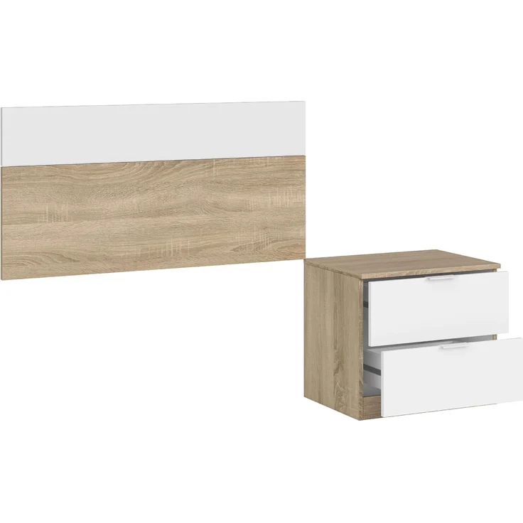 Habitdesign, modernes Kopfteil mit Nachttisch – Einzelmöbel-Set in Kanadischer Eiche & Artik weiß, viel Stauraum, Maße: 100 x 50 x 38 cm (B x H x T), Modell Luca – Bild 2