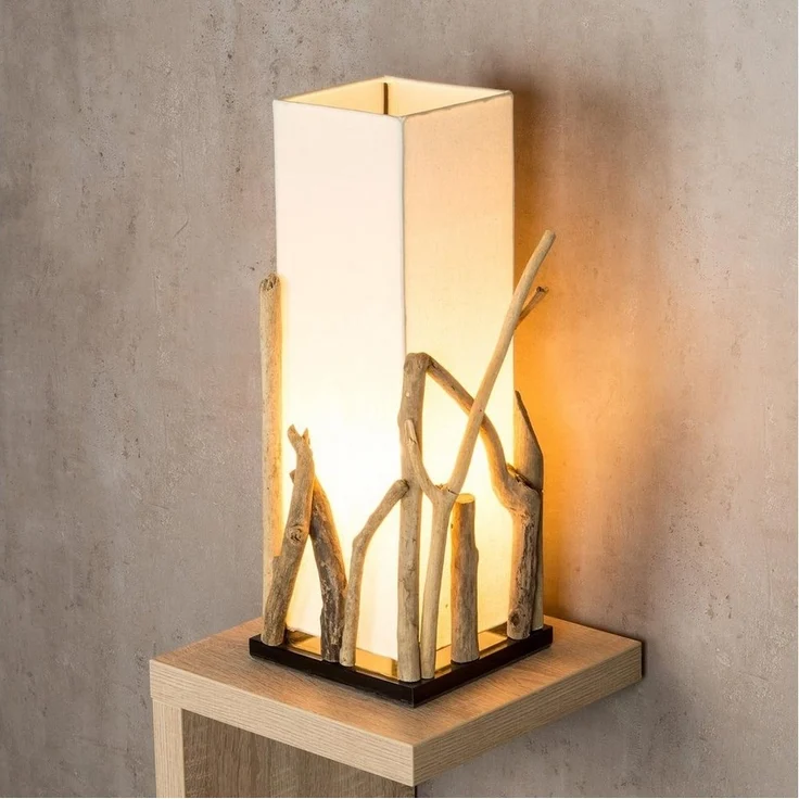 Levandeo® Nachttischlampe, Treibholzlampe H50cm Tischlampe Braun Beige Tischleuchte Design – Bild 3