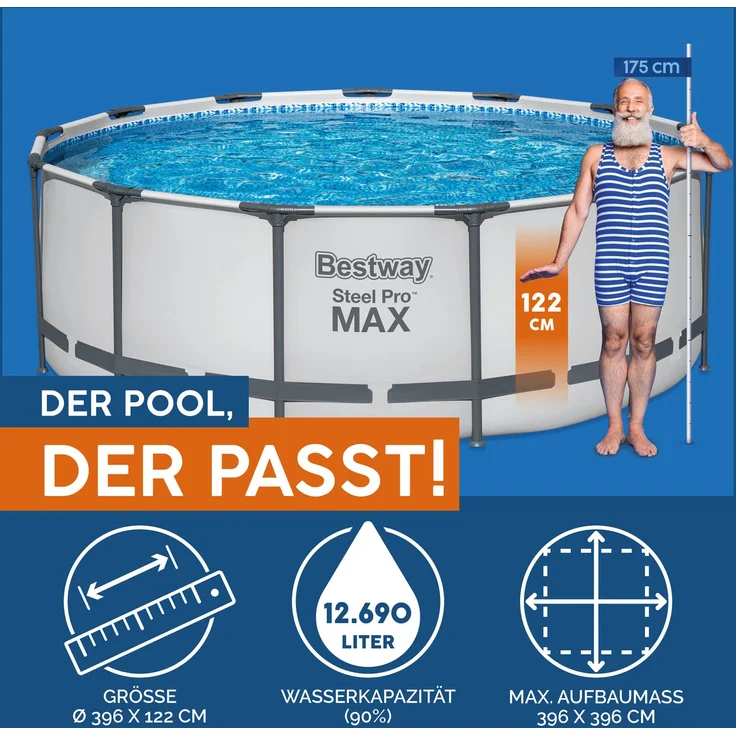 Bestway® Steel Pro MAX™ Ersatz Frame Pool ohne Zubehör Ø 396 x 122 cm, lichtgrau, rund – Bild 3