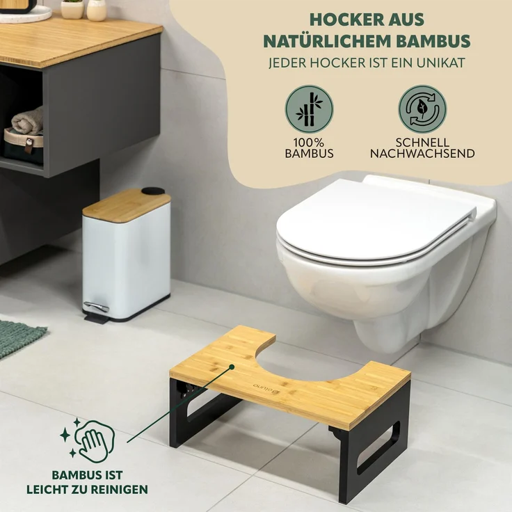 eluno Toilettenhocker, Fußbank aus Bambus, platzsparend zusammenklappbar, schwarz – Bild 6