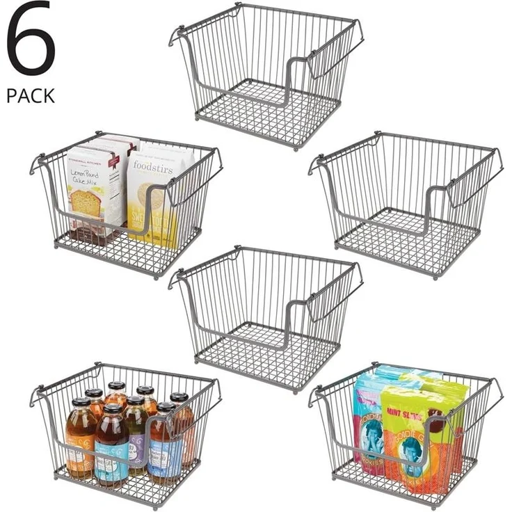 mDesign Ablagebox Gitterbox Aufbewahrungskorb 6er Set Henkel Metall Graphit – Bild 4