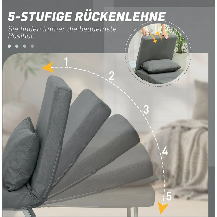 HOMCOM Schlafsessel, Polyester, Metall, Dunkelgrau, 78 x 73 x 81 cm – Bild 5