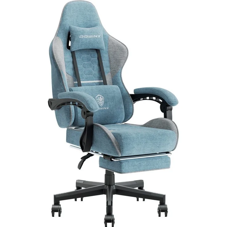 Dowinx Gaming-Stuhl Massage Gaming Stuhl Stoff mit Kopfstütze, Ergonomische Gaming Stuhl mit Fußstütze – Bild 5