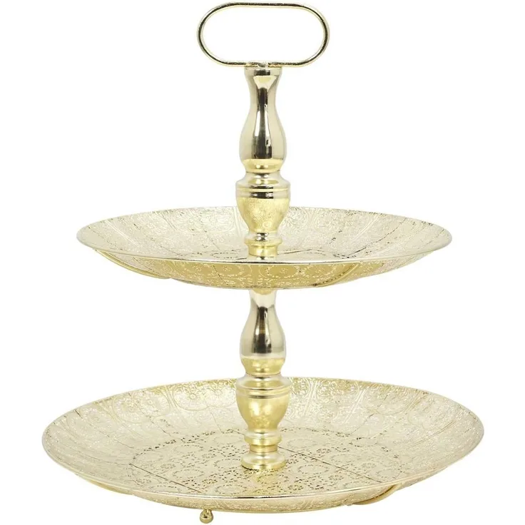 HOME DECO FACTORY, KA0116, Decorative Two-Tier Gold Metal Tray, ideal for Serving or displaying Your Objects, elegant and Durable Design, Easy to Maintain, 30x30 cm, Gold