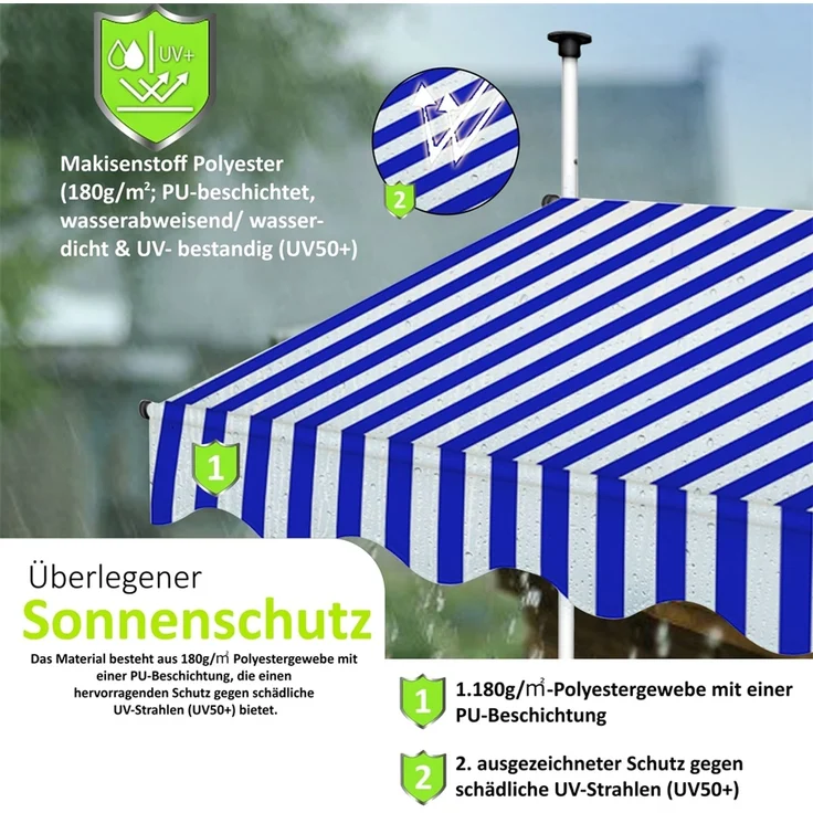 Klemmmarkise Sonnenschutz Markise 150-400cm LED Balkon Terasse Fenstermarkise – Bild 3