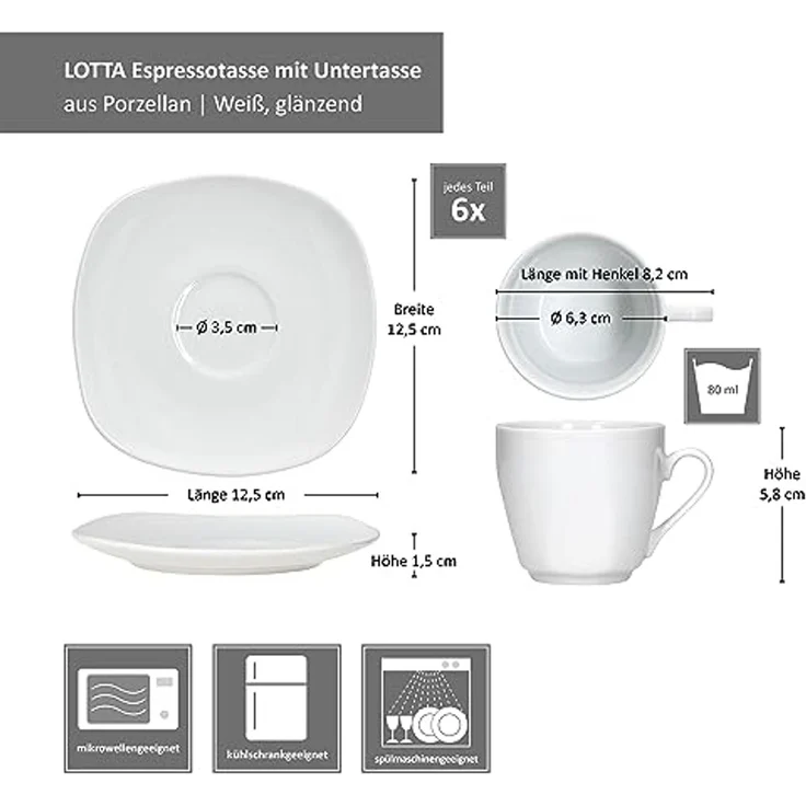 MamboCat Tasse 6er Set Lotta Espressotassen 80ml + Untertassen 6 Personen, Porzellan – Bild 6