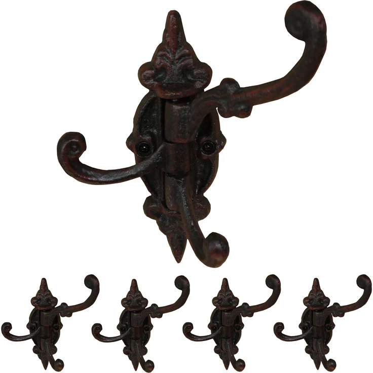 Set aus 5 drehbaren Garderobenhaken Gusseisen Landhaus Antik Schwarz Braun