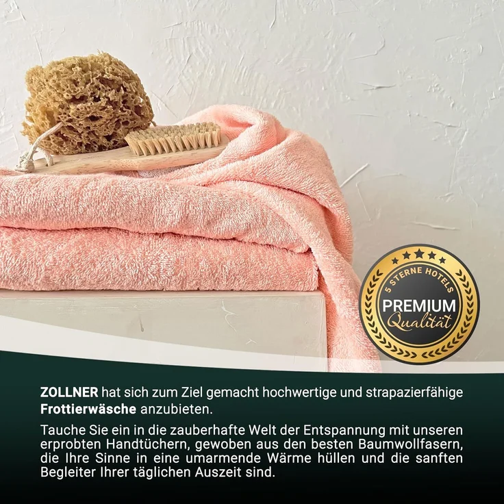ZOLLNER 2er Set Saunahandtuch, Baumwolle, 70x200 cm, aprikot (rosa), 420g/qm – Bild 5